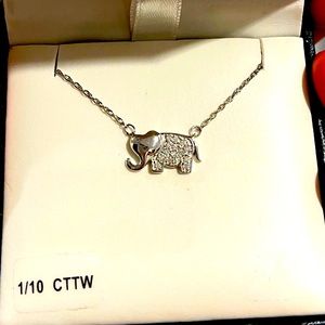 NWT White Gold & Diamond Elephant Necklace